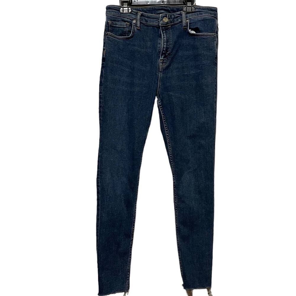 AllSaints Roxanne Medium Wash Skinny Jeans Raw Distressed Hem‎